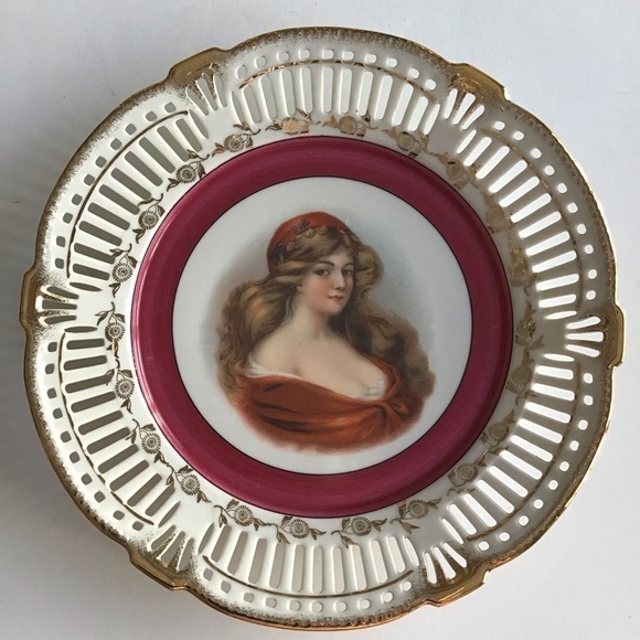 PAIR Portrait Plate Reticulated Maidens Paul's Gifts FRP & Co NY Germany Vintage - Picture 6 of 15